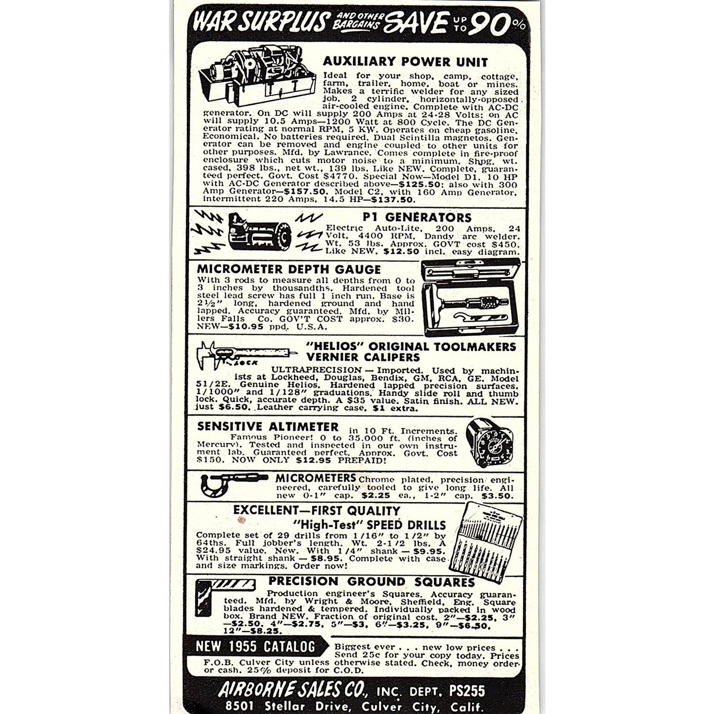 Airborne Sales Co Culver City CA War Surplus 1955 Ad AF9-6