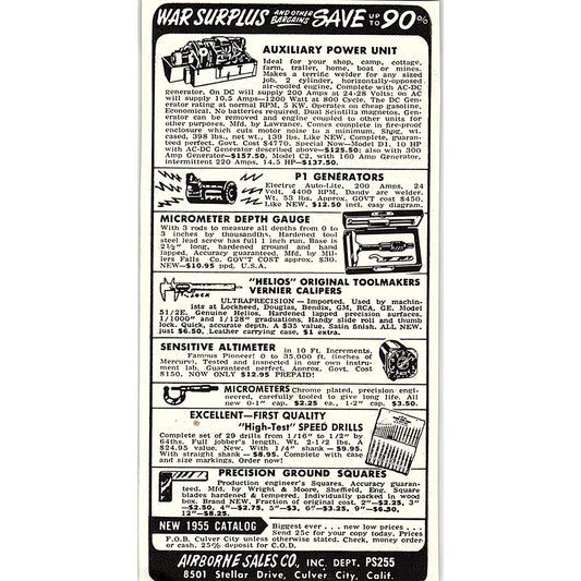 Airborne Sales Co Culver City CA War Surplus 1955 Ad AF9-6