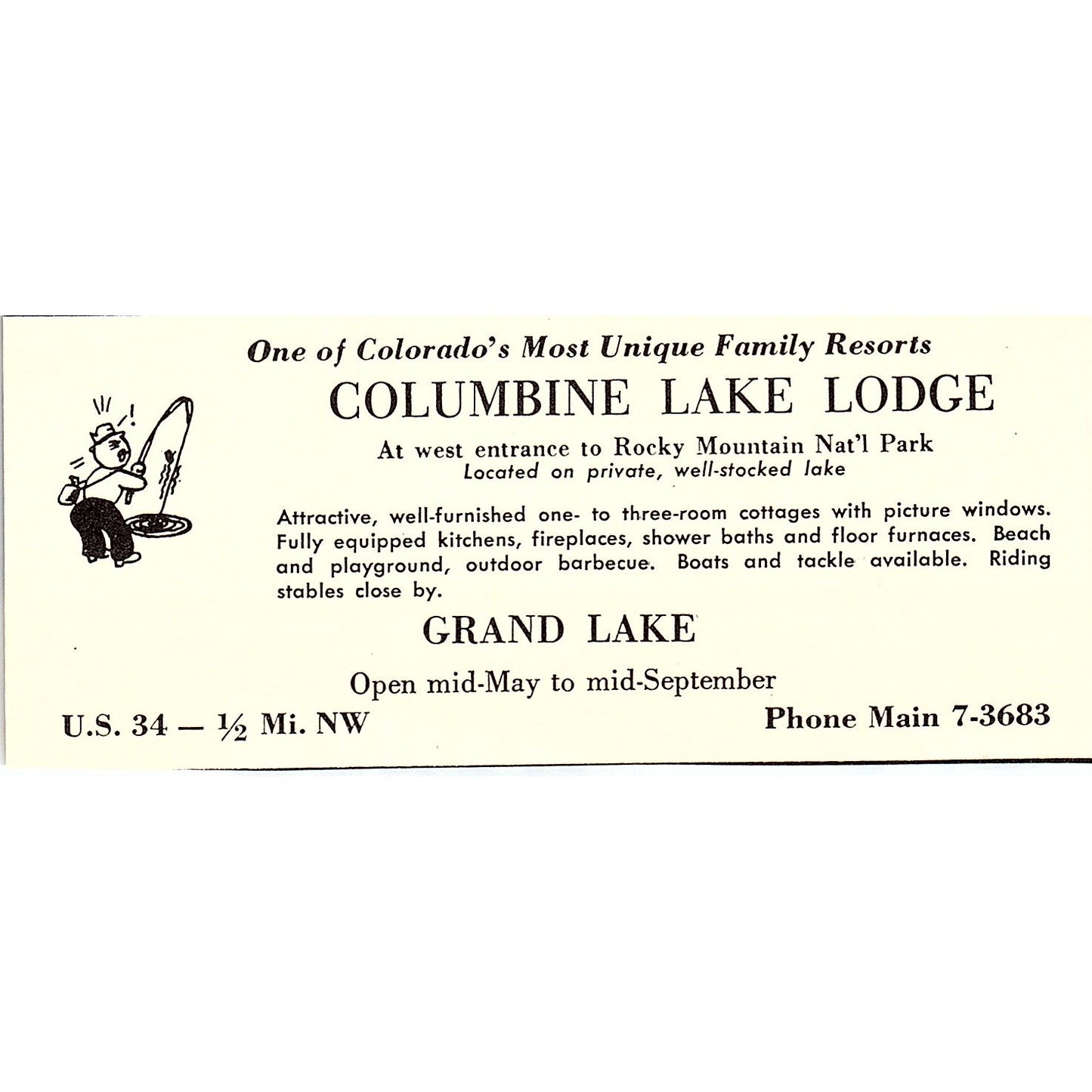 Columbine Lake Lodge Grand Lake CO 1958 Ad AG1-M4