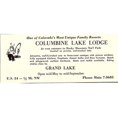 Columbine Lake Lodge Grand Lake CO 1958 Ad AG1-M4