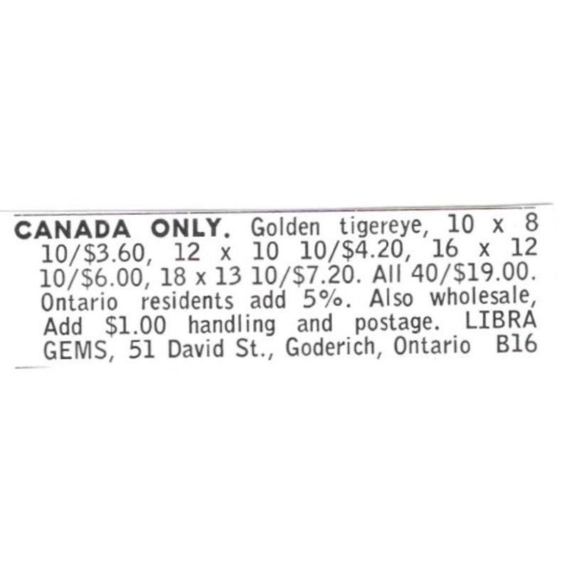 Libra Gems Golden Tiger Eye Goderich Ontario Canada 1972 Ad AF8-S11