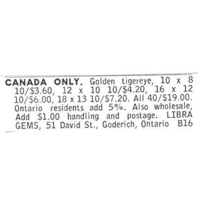 Libra Gems Golden Tiger Eye Goderich Ontario Canada 1972 Ad AF8-S11