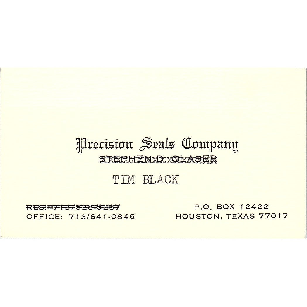 Precision Seals Company Tim Black Houston Texas Vintage Business Card SB4-B10