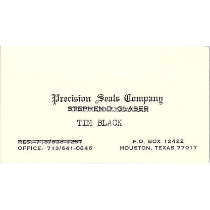 Precision Seals Company Tim Black Houston Texas Vintage Business Card SB4-B10