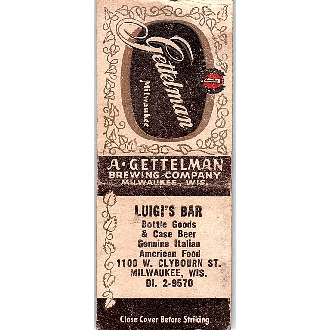 Luigi's Bar Milwaukee WI Vintage Matchbook Cover SF3-Y8