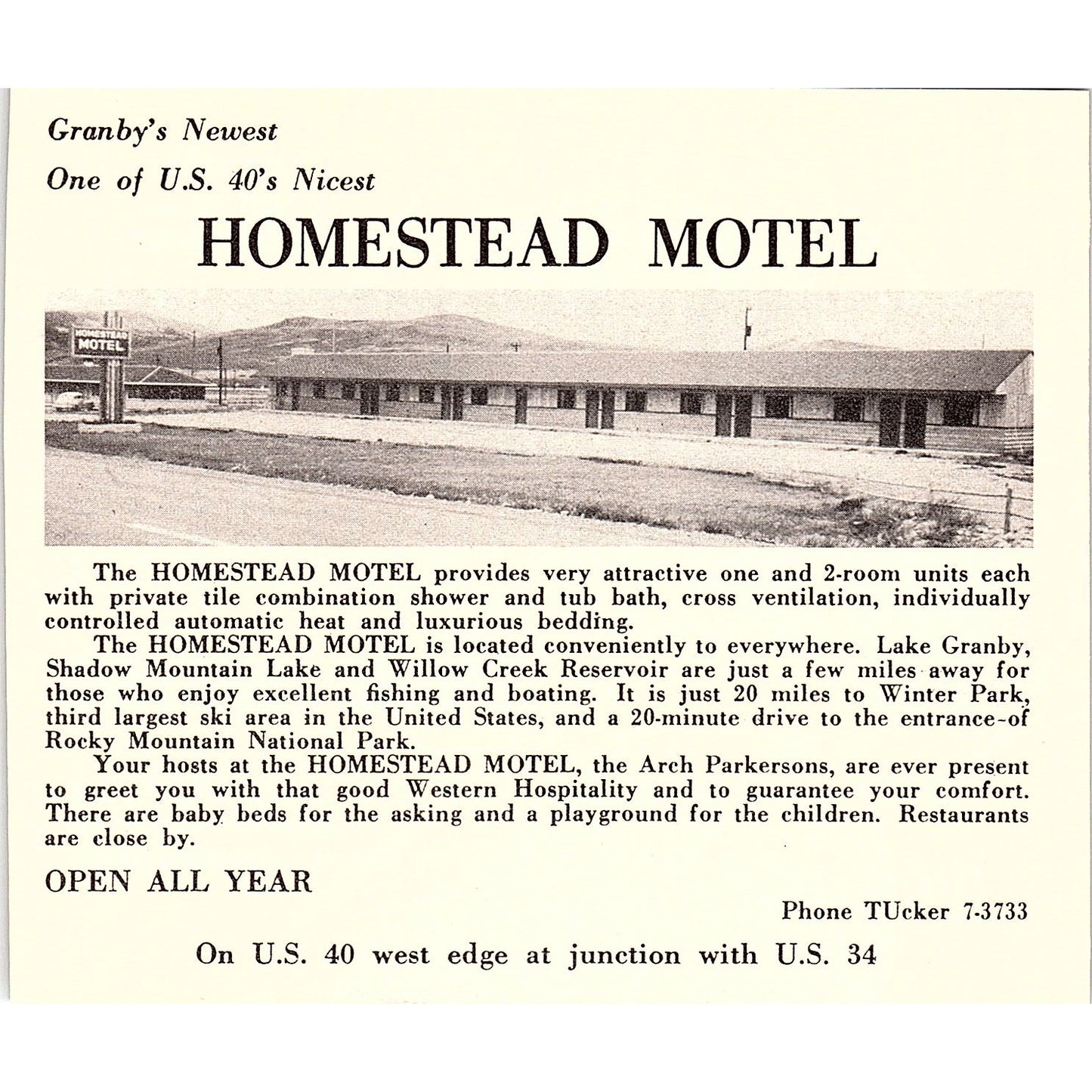 Homestead Motel Granby CO 1958 Ad AG1-H5