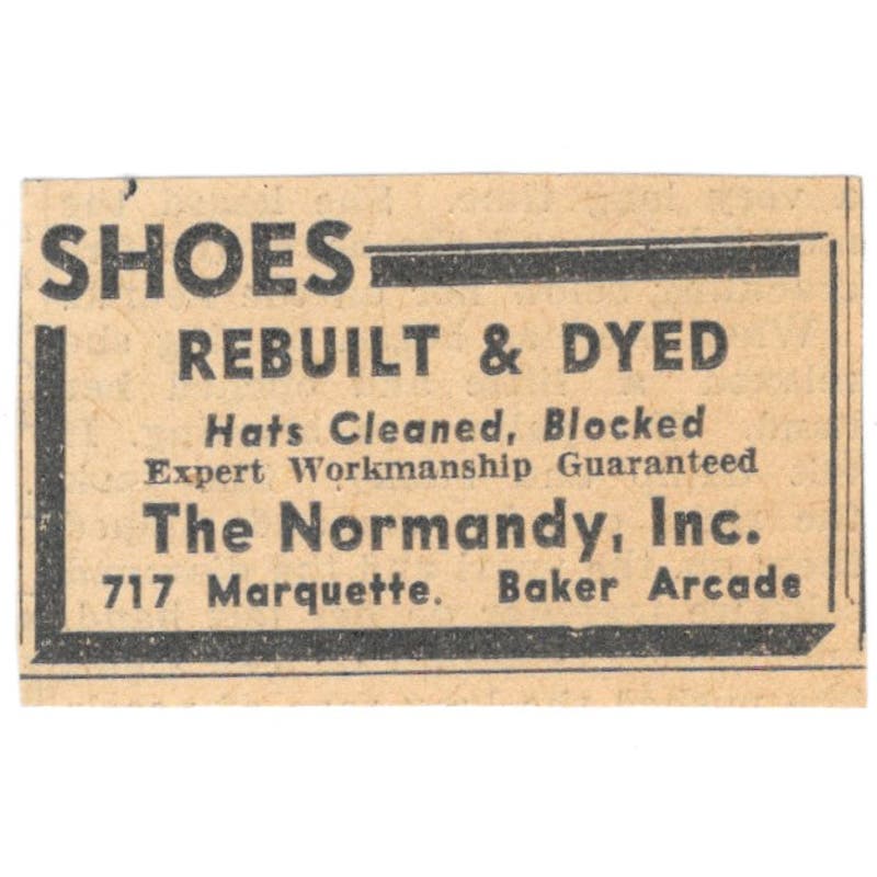 The Normandy Inc Shoes Repair 1935 Minneapolis Journal Advertisement AE7-H3