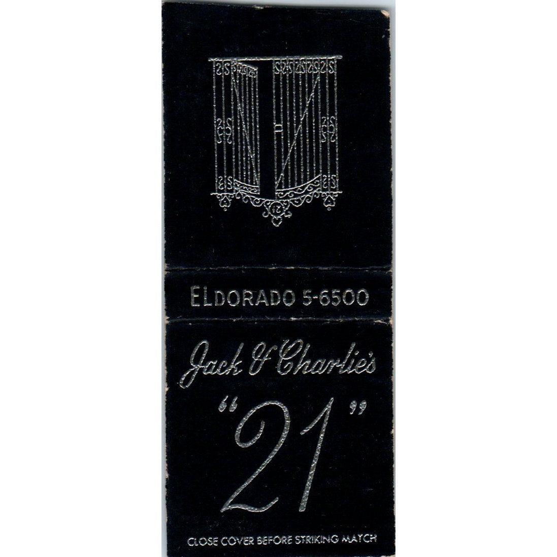 Jack & Charlie's 21 Club Vintage Matchbook Cover SF4-Y8