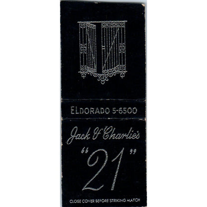 Jack & Charlie's 21 Club Vintage Matchbook Cover SF4-Y8