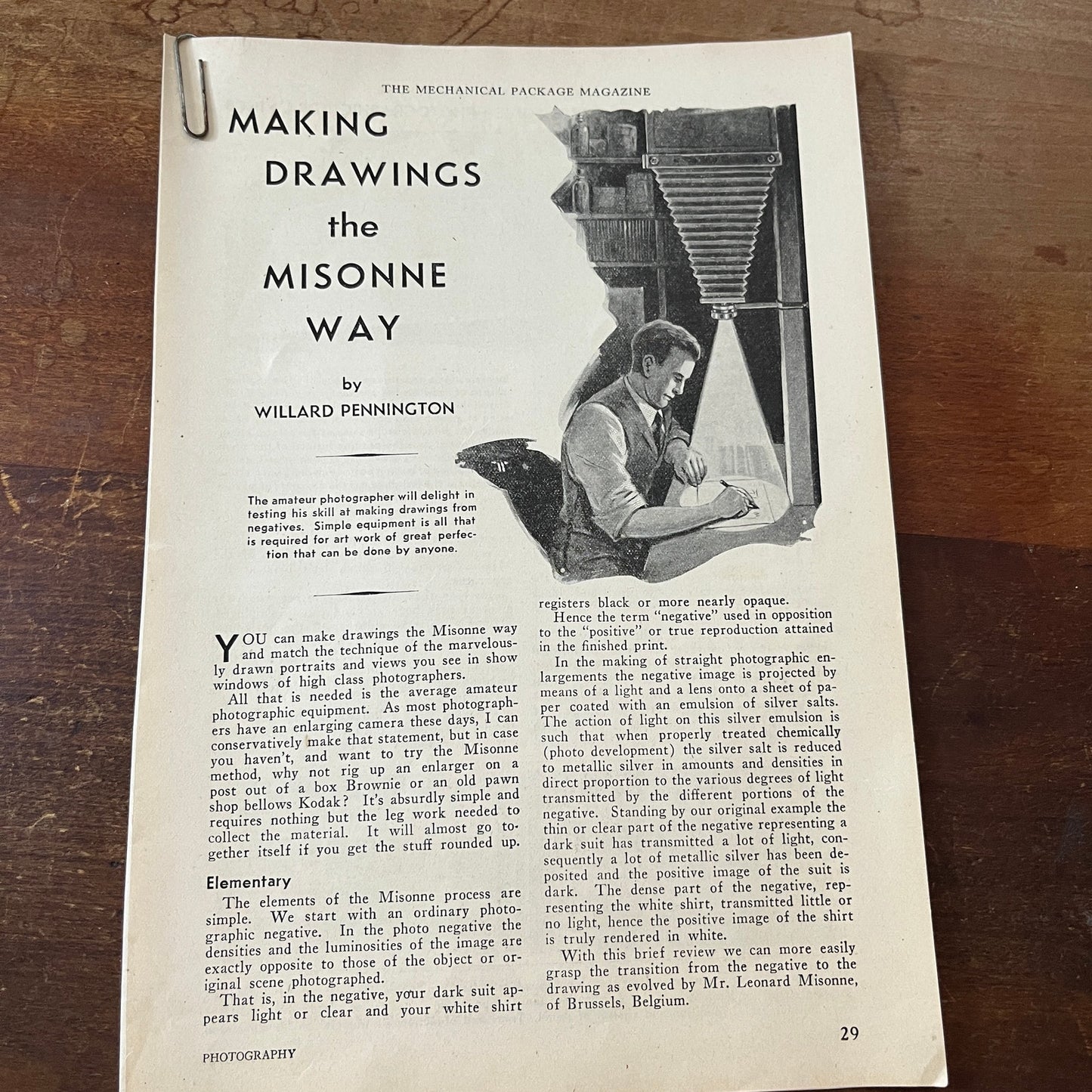 Making Drawings the Misonne Way - Willard Pennington 2 Pages 1931 Article AG1-13