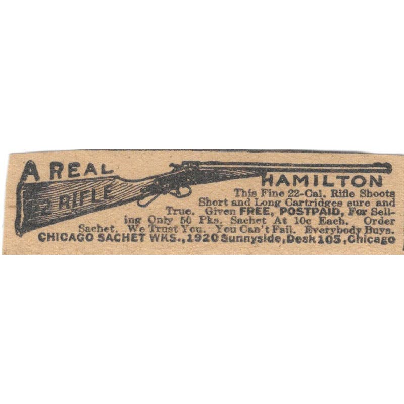 Chicago Sachet Wks. Air Rifle Giveaway Offer 1923 Magazine Ad Clip AE1-8