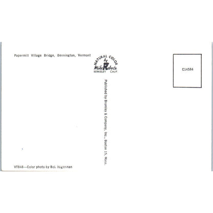 Papermill Village Bridge Bennington Vermont Covered Bridge Postcard PC5