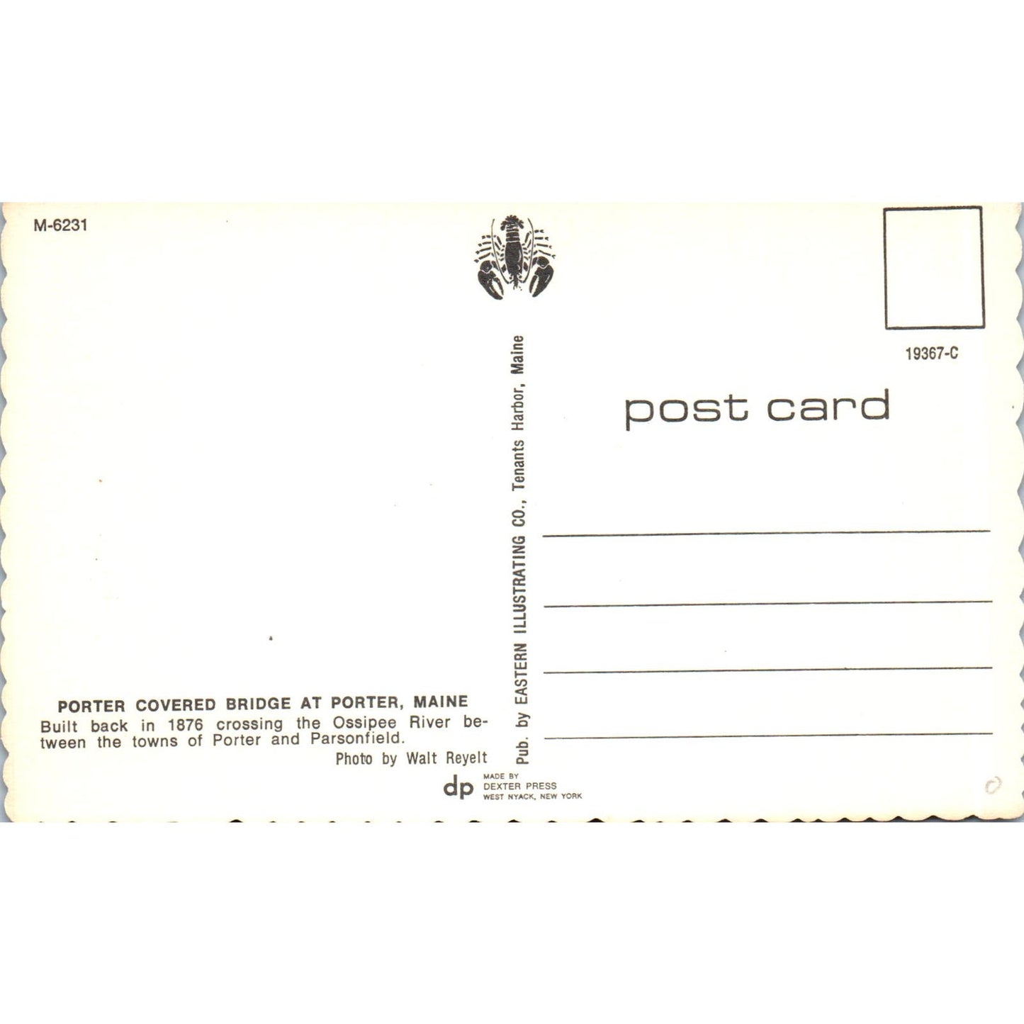 Porter Bridge Ossipee River Porter Parsonsfield ME Covered Bridge Postcard PC14