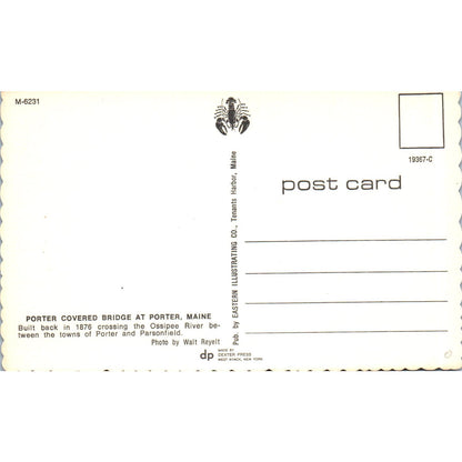 Porter Bridge Ossipee River Porter Parsonsfield ME Covered Bridge Postcard PC14
