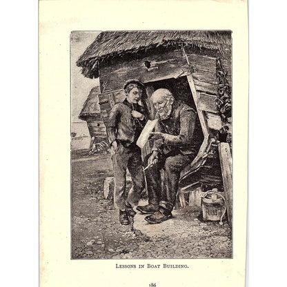 Lessons in Boat Building Engraving Vintage Art Print 4x6 V12