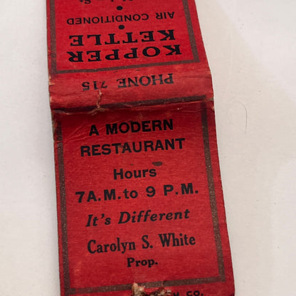 The Kopper Kettle Restaurant Carolyn S White Clinton MA Matchbook MM3-1