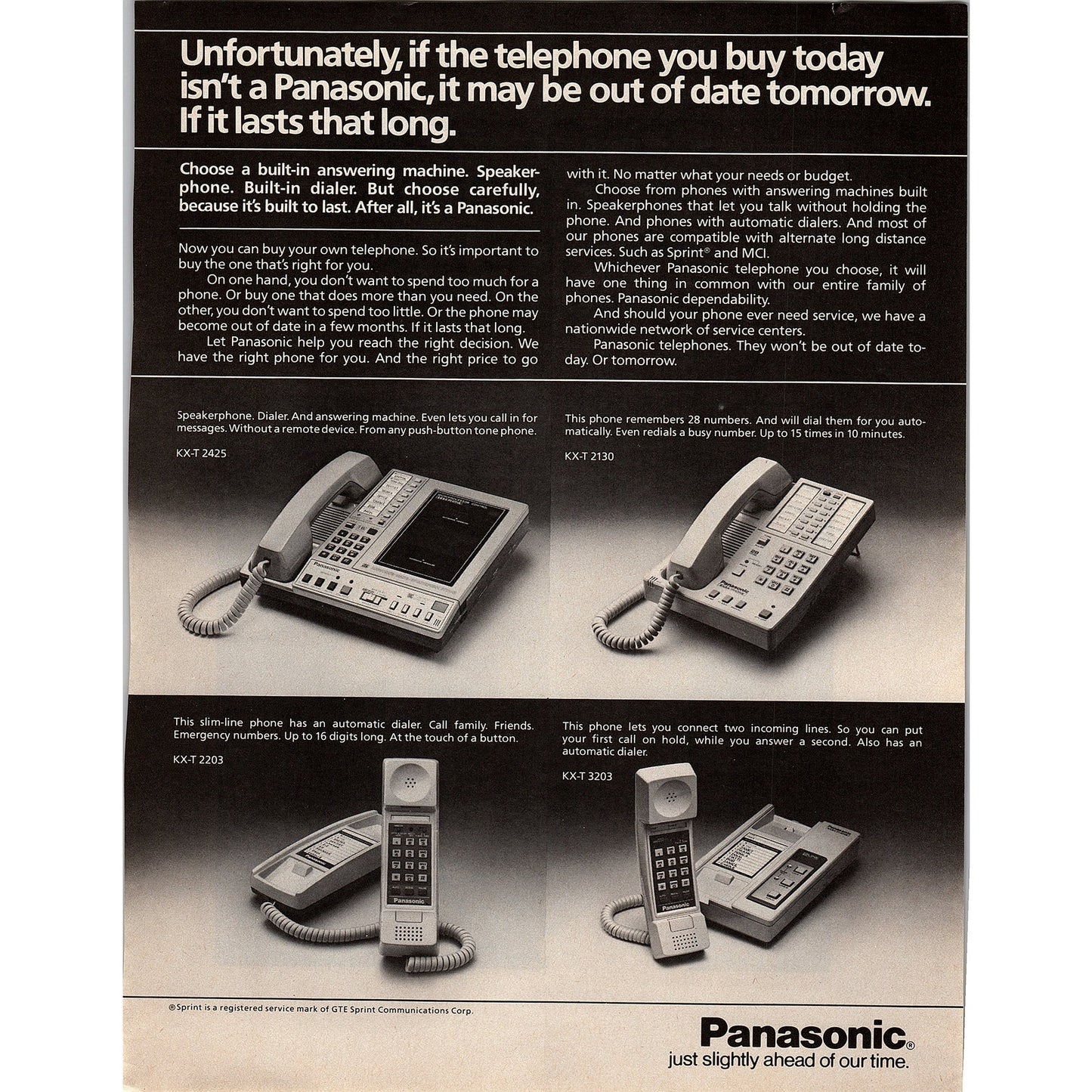 Panasonic Telephones KX-T-2425 KX-T-2203 KX-T-3203 KX-T-2130 1984 Ad AF8-5
