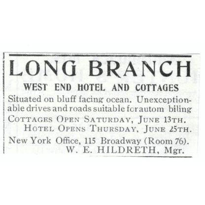 Longbranch Hotel & Cottages W.E. Hildreth c1918 Original Advertisement AE5-SV4