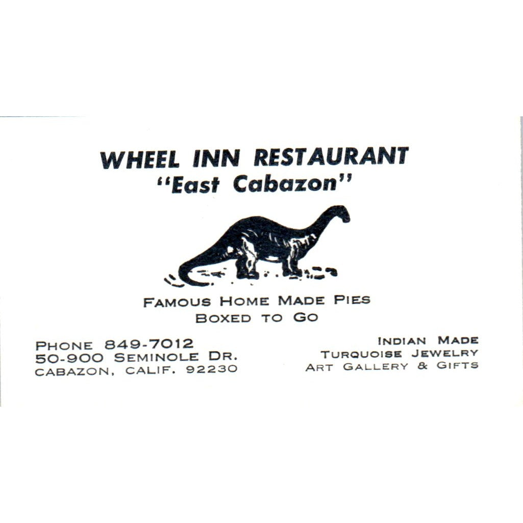 Wheel Inn Restaurant East Cabazon California Vintage Business Card SD8-B7