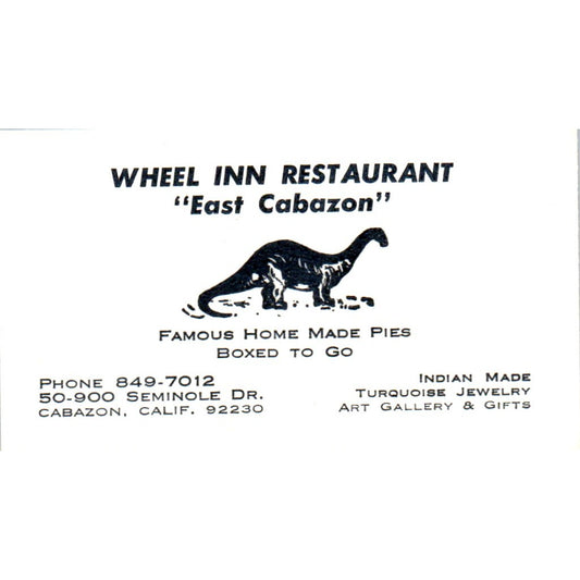 Wheel Inn Restaurant East Cabazon California Vintage Business Card SD8-B7