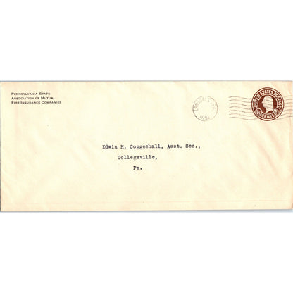 1934 Edwin H. Coggeshall Collegeville PA Postal Cover Envelope TH9-L2