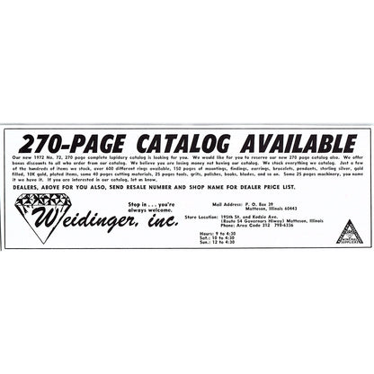 Weidinger Inc Lapidary Supply Matteson Illinois 1972 Ad AF8-2