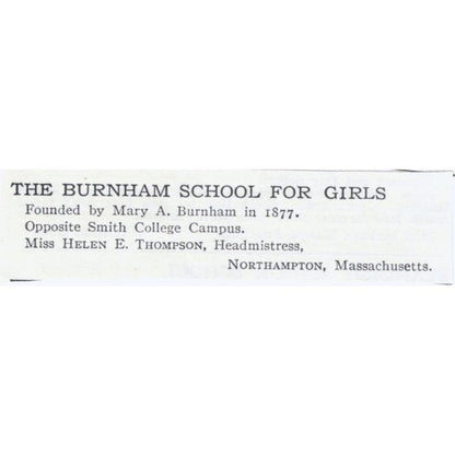 Burnham Girls School Helen E. Thompson Northampton c1918 Advertisement AE5-SA3