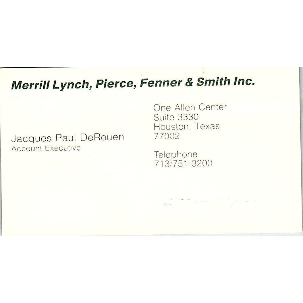 Merrill Lynch Pierce Fenner & Smith Jacques Paul DeRouen Houston TX Card SF3-B7