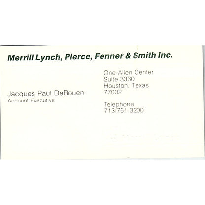Merrill Lynch Pierce Fenner & Smith Jacques Paul DeRouen Houston TX Card SF3-B7