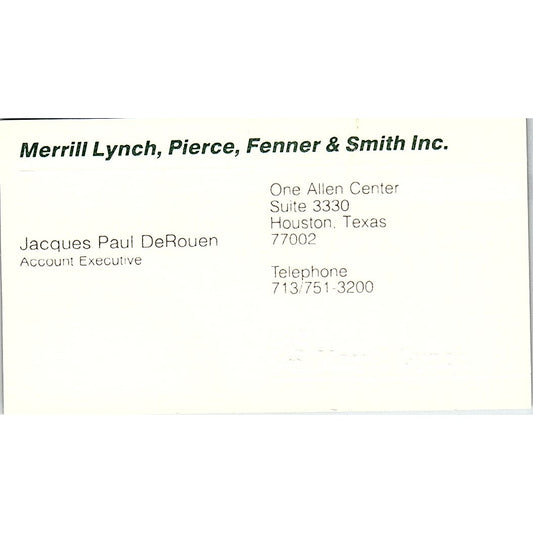 Merrill Lynch Pierce Fenner & Smith Jacques Paul DeRouen Houston TX Card SF3-B7