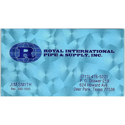 Jim Smith Royal International Pipe Deer Park TX Vintage Business Card SE5-B3