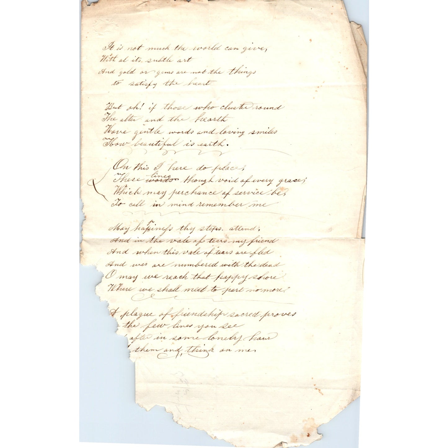 1870s Handwritten Poetry Poems "Think After Me" D23