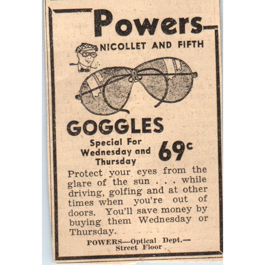Powers Department Store Optical 1935 Minneapolis Journal Advertisement AE7-H2