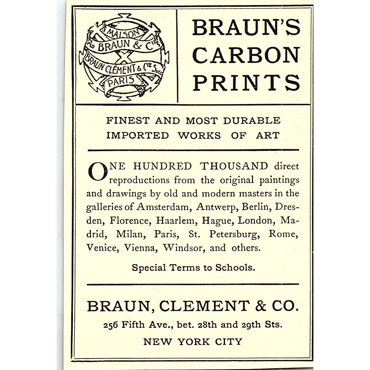 Braun's Carbon Prints Braun, Clement & Co New York - 1908 Ad AF5-5