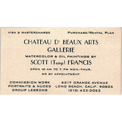 Scott Francis Chateau D' Beaux Arts Long Beach CA Vintage Business Card SE3-B12