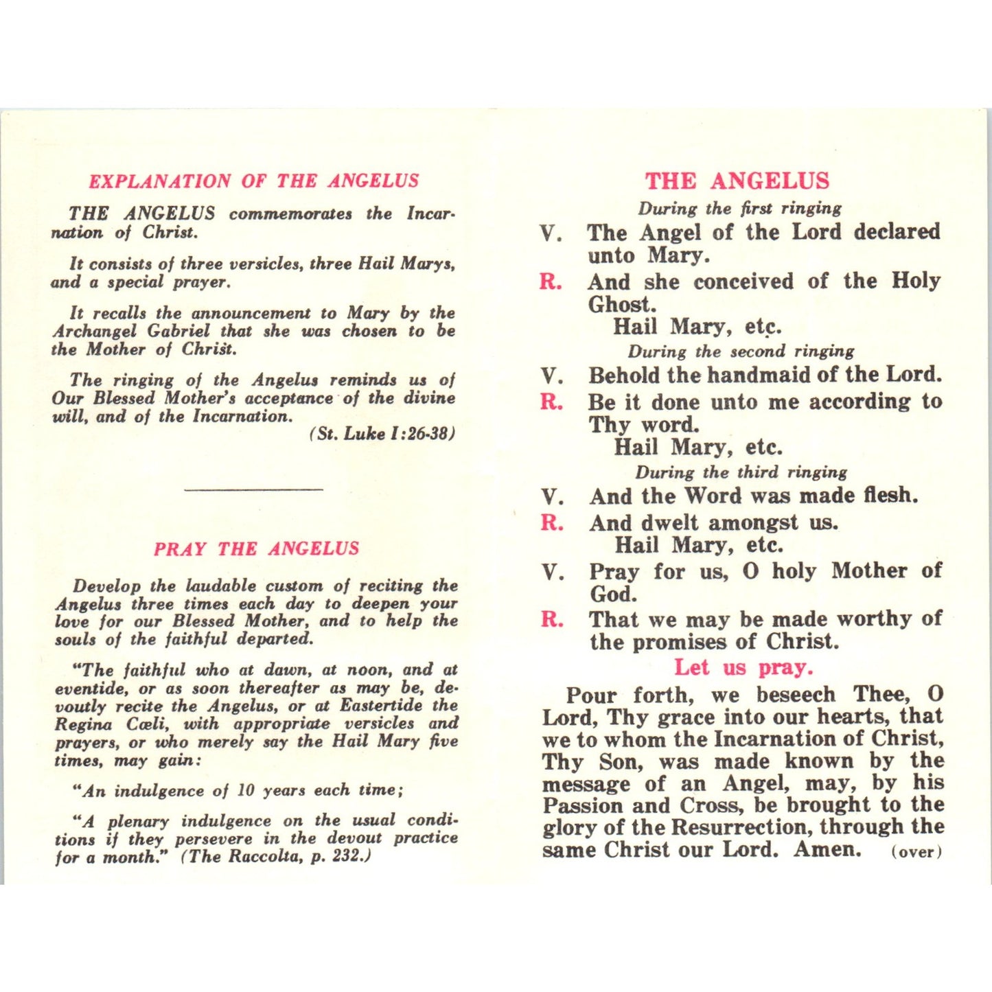 1962 The Angelus Joseph A.M. Quigley Vintage Catholic Prayer Card TH2-PC1