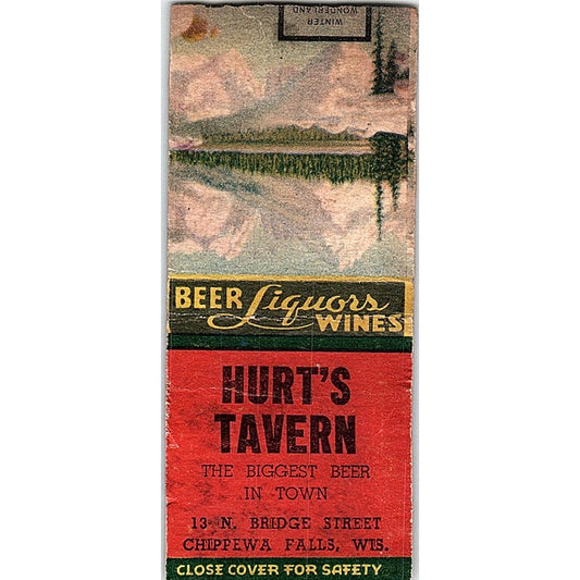 Hurt's Tavern Chippewa Falls WI Vintage Matchbook Cover SC7-Y2