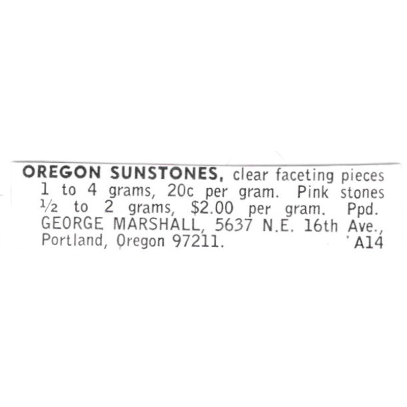 George Marshall Oregon Sunstones Portland OR 1972 Ad AF8-S16