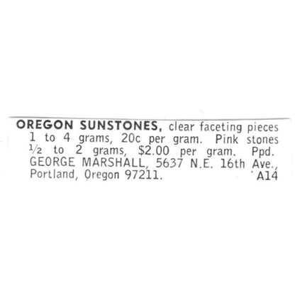 George Marshall Oregon Sunstones Portland OR 1972 Ad AF8-S16