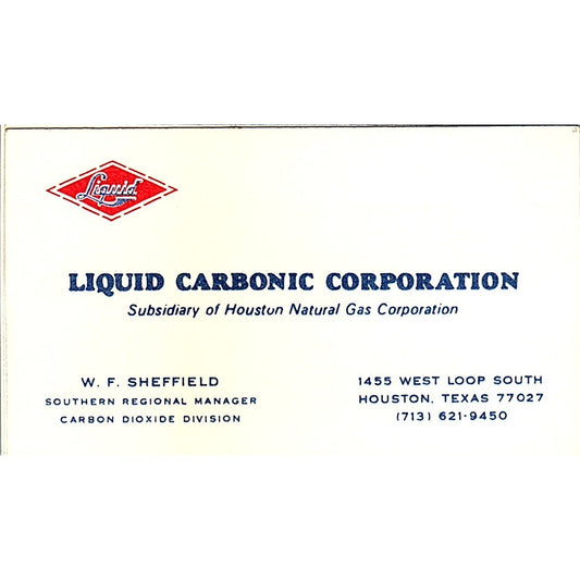 W.F. Sheffield Liquid Carbonic Corp Houston Vintage Business Card SC9-B13