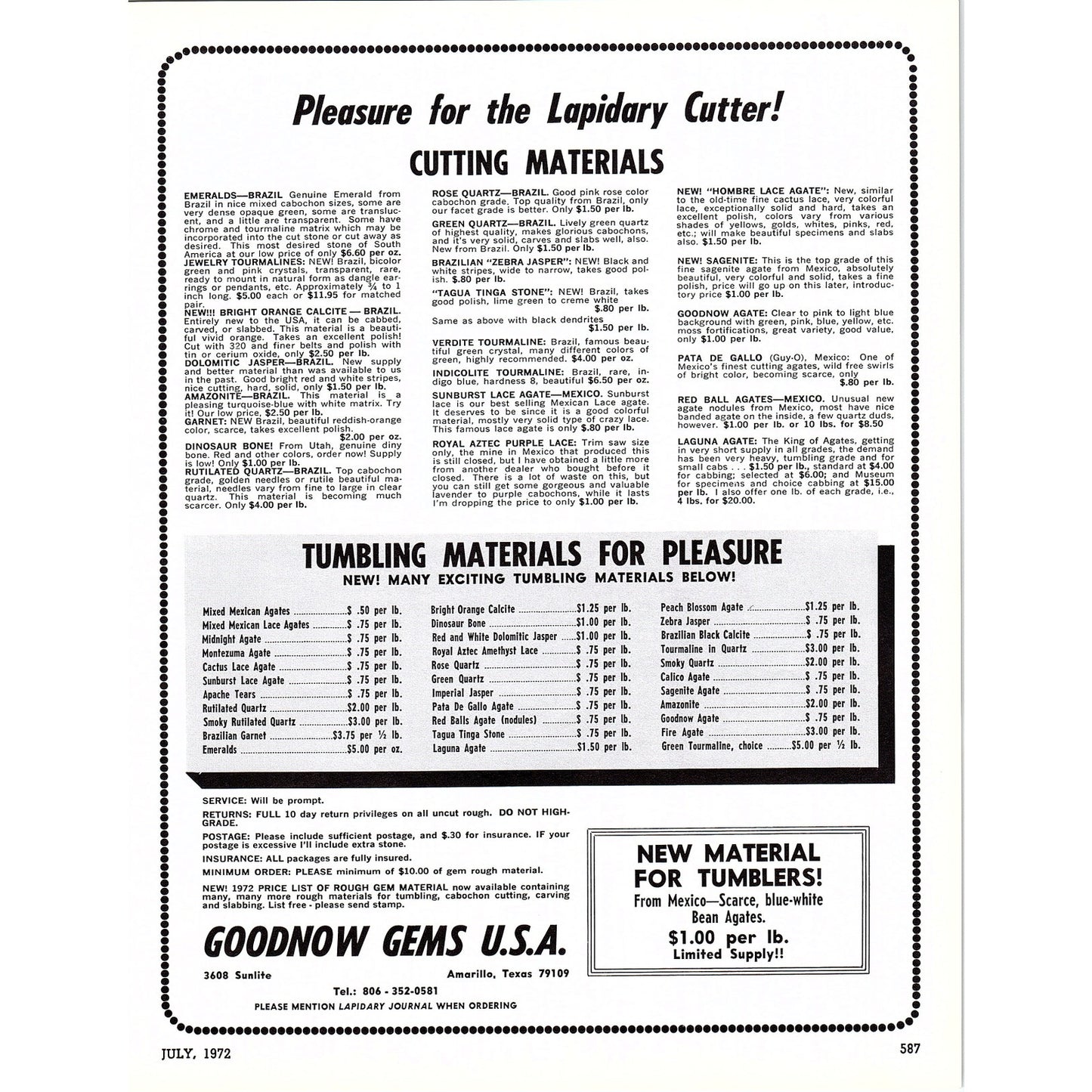 Goodnow Gems USA Lapidary Amarillo Texas 1972 Ad AF8-3