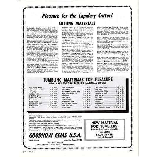 Goodnow Gems USA Lapidary Amarillo Texas 1972 Ad AF8-3