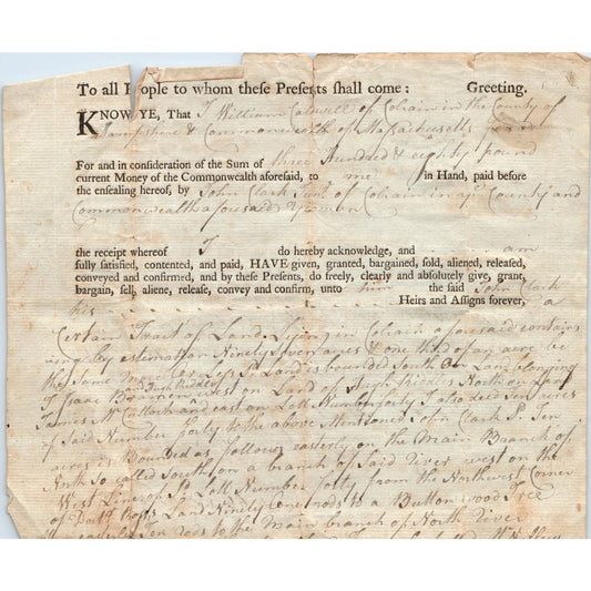 1795 Court Document J. William Caldwell Massachusetts John Clark AE6