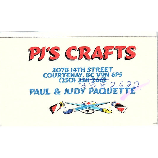 PJ's Crafts Paul & Judy Paquette Courtenay BC Vintage Business Card SC9-B10