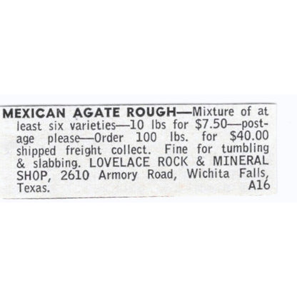 Lovelace Rock & Mineral Shop Wichita Falls Texas 1964 Magazine Ad AK6-S8