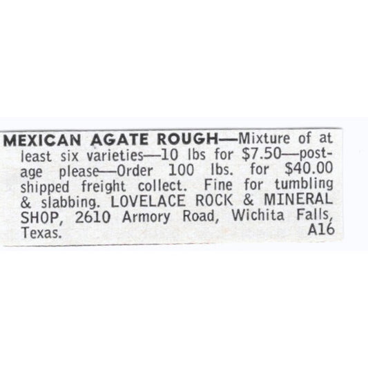 Lovelace Rock & Mineral Shop Wichita Falls Texas 1964 Magazine Ad AK6-S8