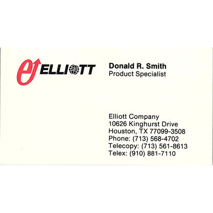 Donald R Smith Elliott Co Houston Vintage Business Card SD9-B7