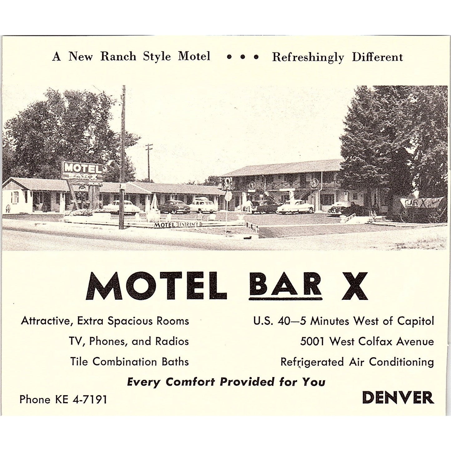 Motel Bar X Ranch Style Motel Denver CO 1958 Ad AG1-H1