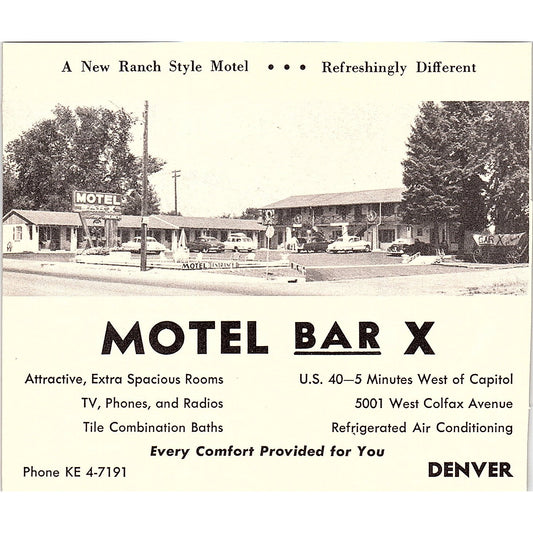 Motel Bar X Ranch Style Motel Denver CO 1958 Ad AG1-H1