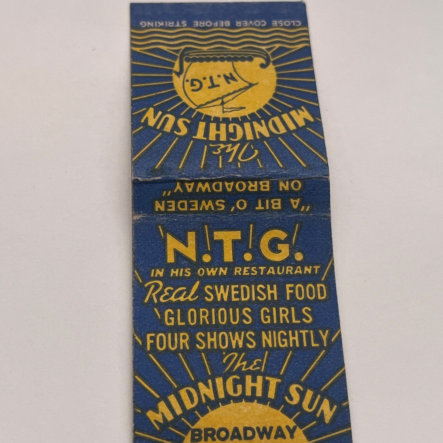 The Midnight Sun N.T.G. Swedish Food Vintage Matchbook Cover TB8-MB2-3